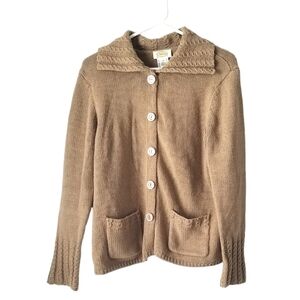 Talbots Vintage Cable knit Button Up Tan Cardigan Size M
